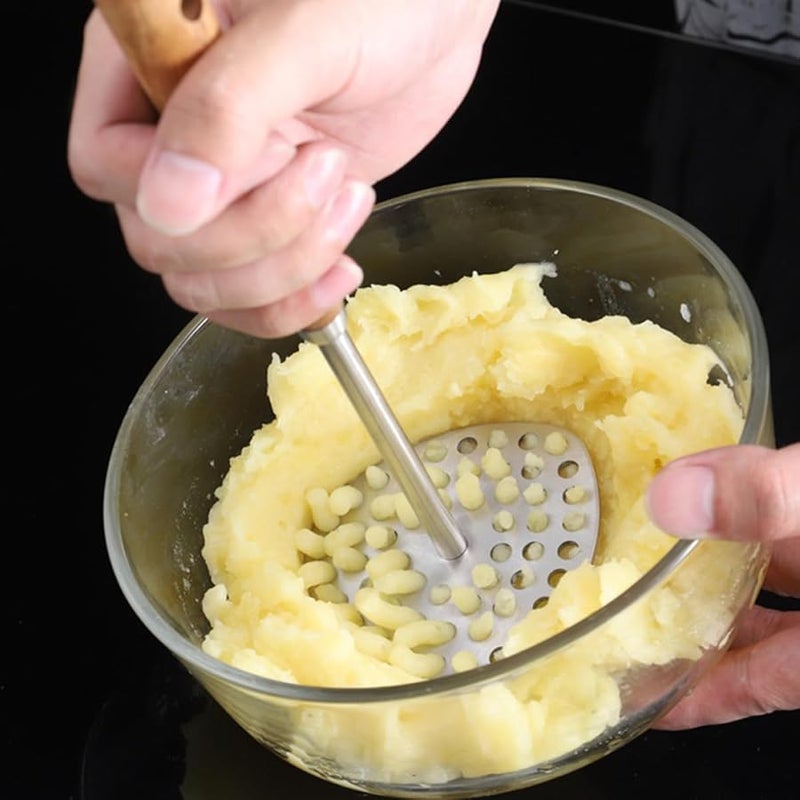 Wooden Handle 304 Stainless Steel Potato Masher Kitchen Tool - Image 5